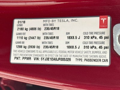 2018 Tesla Model 3 Long Range Full Self Driving Pckg.